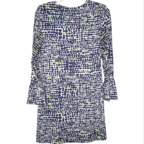 IBKUL Navy Green Polka Dot Ruffle Sleeve Cuff SPF 50 Athletic Shift Dress Small - Picture 2 of 7